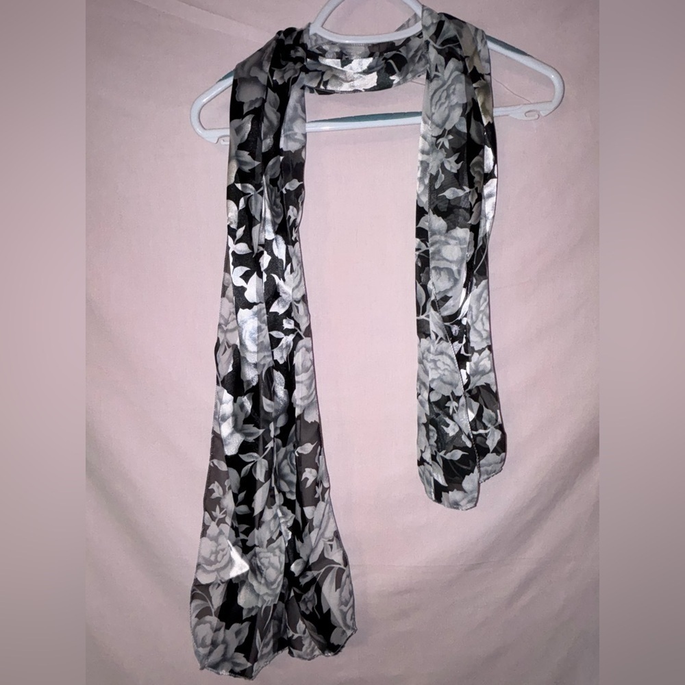 Elegant Black and White Floral Scarf